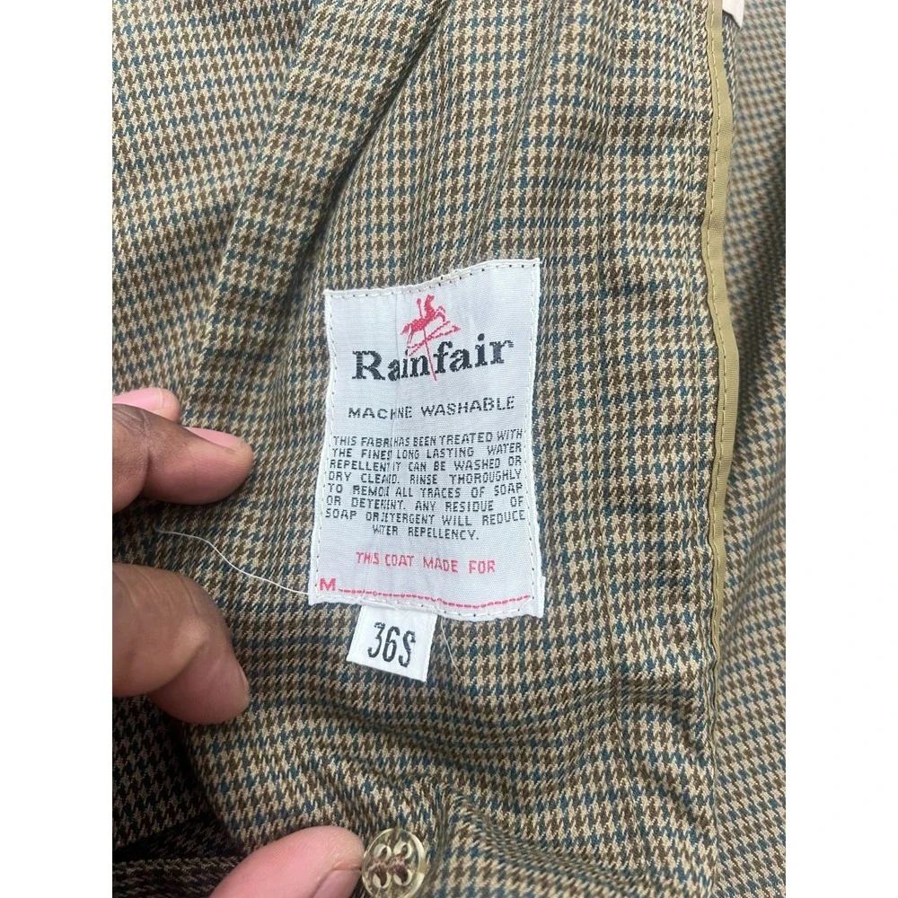 Rainfair Rain Coat Mens 36S Brown Houndstooth Check Button Front Classic Retro - Picture 3 of 6